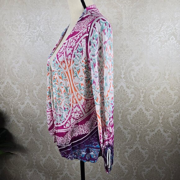 Chico's Size 1 (US Med) Multicolor Open Front Cardigan Long Sleeve Tie Detail - Picture 5 of 11